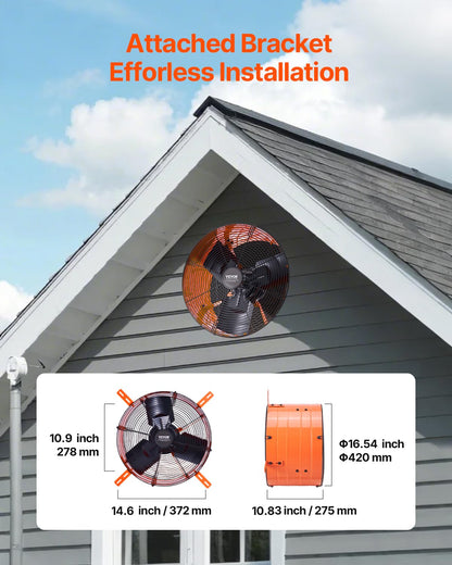 Afzuigventilator – Ventilator – Gevelventilator – Zolderventilator – Dakventilator – Krachtige Luchtstroom 1387,5 l/s – Instelbare Thermostaat
