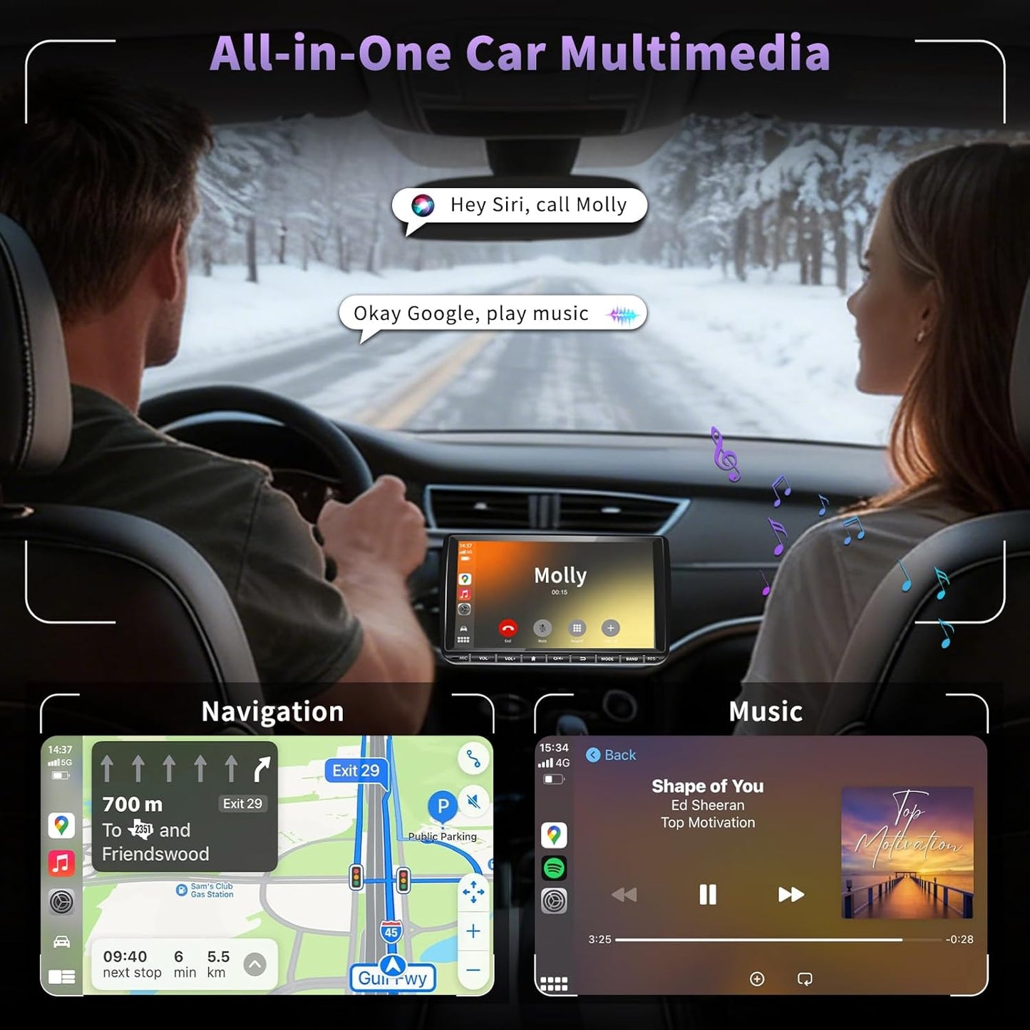 DAB+ Autoradio – Autoradio Met Scherm – Dubbele DIN Radio – Auto Multimedia Systeem – Car Audio Systeem – 9 Inch QLED Touchscreen – Draadloze Apple CarPlay & Android Auto