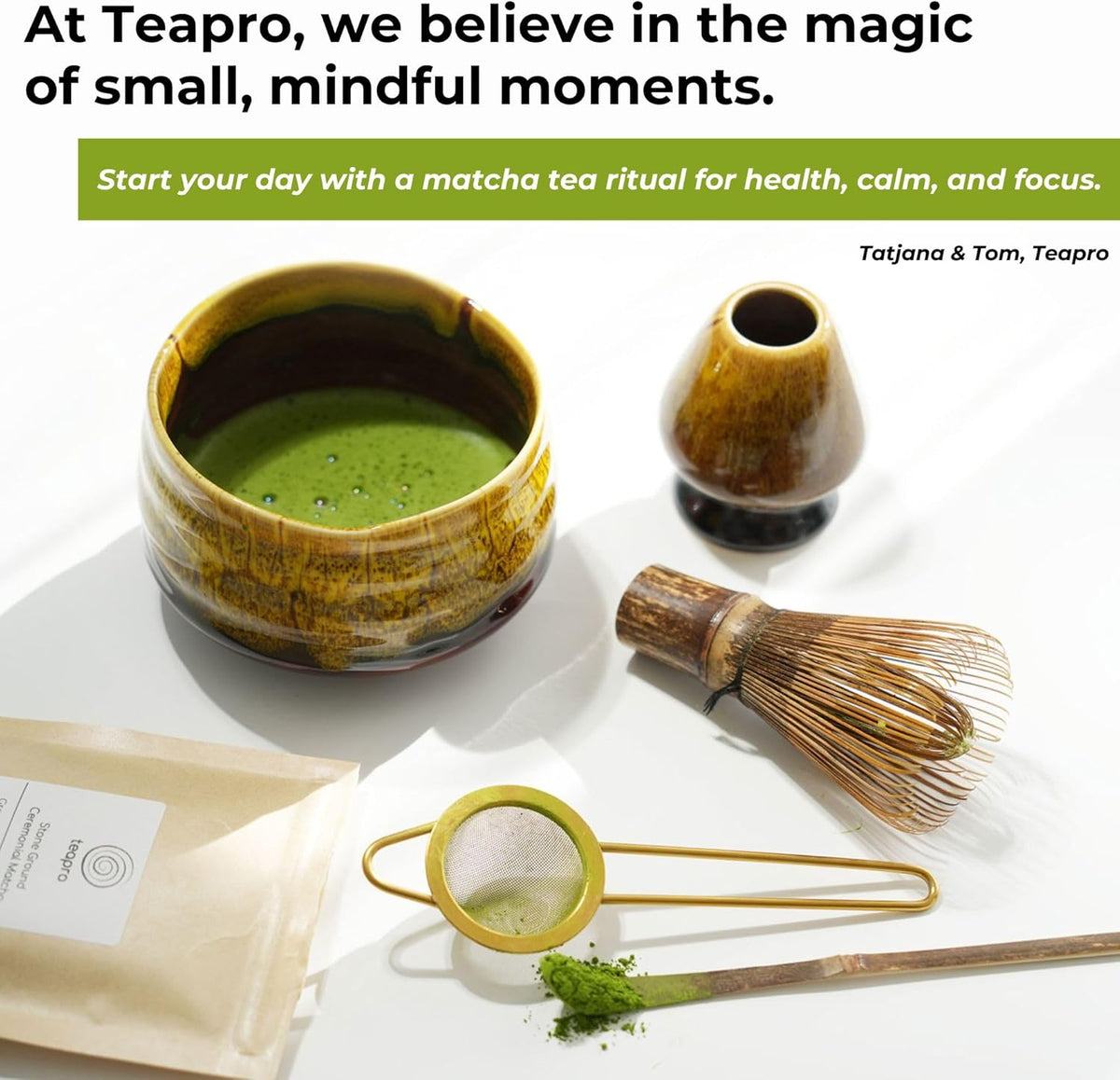 Gele Japanse Matcha Set: Bamboe Whisk & Scoop, Keramische Bowl & Garde Houder, 30g Ceremonieel Poeder, Zeef | Traditionele Starter Gift Set