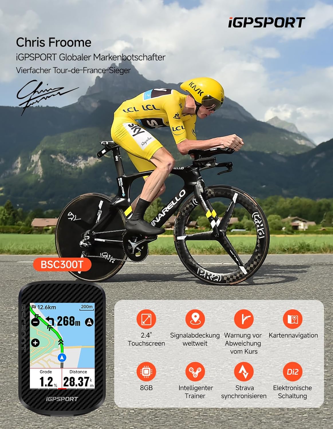 iGPSPORT BSC300T Fietscomputer GPS, 2,4 inch touchscreen, fiets navigatie, compatibel met e-bike en Insta360, offline kaarten navigatie, fietscomputer, draadloos met IPX7 waterdicht (BSC300T set)
