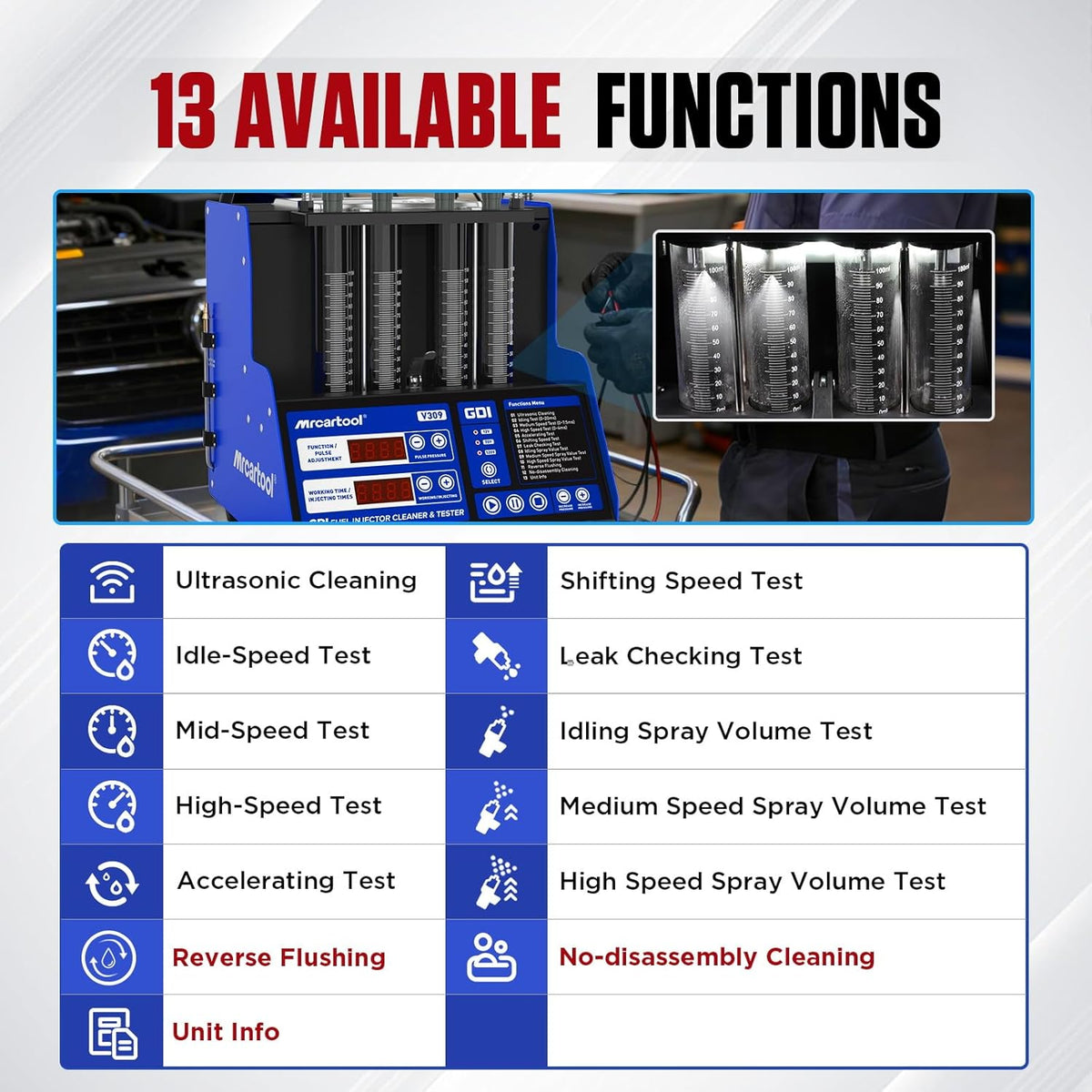 Ultrasone Brandstofinjector Cleaner en Tester – Injector Reinigingsset – Injector Tester – Brandstofinjector Reinigingsmachine – Injector Ultrasoon Reiniger – 4-Cilinder Capaciteit – Geavanceerde Ultrasone Reiniging en Meerdere Testfuncties