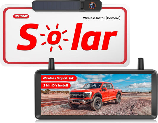 Draadloze achteruitrijcamera op zonne-energie: 2 minuten installatie 7,2 inch 1080p HD-monitor met DVR-opname, dubbele antenne, stabiel beeld, IP69K waterdicht, voor auto, vrachtwagen, caravan, camper
