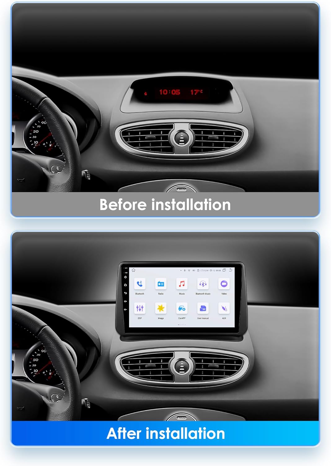 Hizpo Android 13 autoradio voor Renault Clio 3 2005-2014, 8-Core 4G + 32G GPS navigatie 9 inch QLED touchscreen met CarPlay Android Car Bluetooth WiFi 4G LTE DSP spiegel Link FM/AM