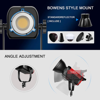 GVM 300 W led-videolamp, 300 W Bowens LED studiolicht 65000Lux/1 m led fotografie continu licht voor video studio YouTube foto video-opnames, CRI97+, 12 effecten, 2700K - 6800K videolicht