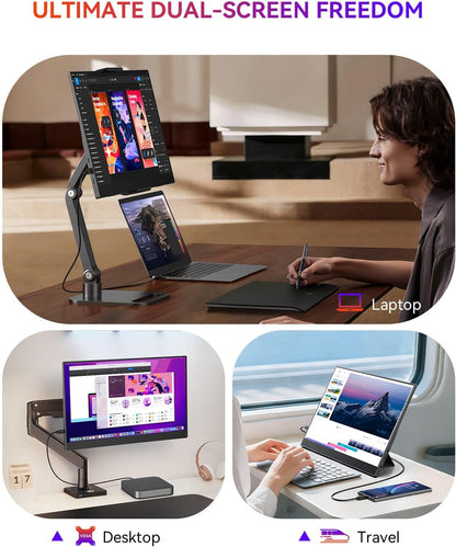 UPERFECT Draagbare Monitor 15.6" 125% sRGB Portabler Monitor met Opvouwbare Standaard, 2000:1 Contrast HDR EyeCare FHD Mat Ultradun Tweede Scherm voor Laptop/PC/Smartphone/Spelconsoles