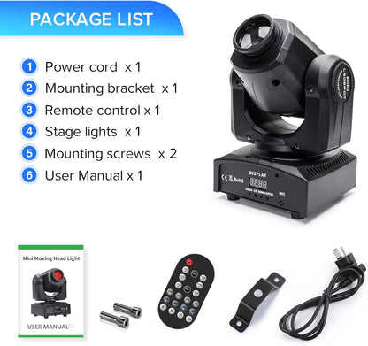 Lyre LED 50W Movable Head with Remote Control, DMX 512, Discovery Light, DJ, Light, 8 Gobos, 8 Colours, Sono/Car/Master Slave/Strobe for DJ, Evening, Party, KTV Bar, Club - QUORE
