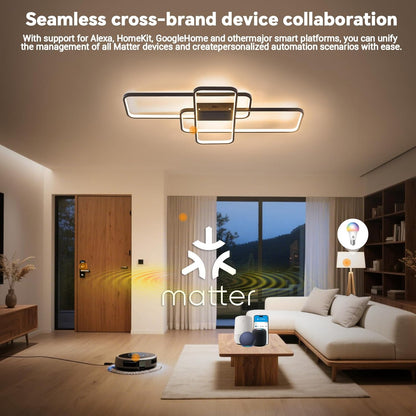 Dimbare led-plafondlamp met materiaal, 80 W, 9600 lm, compatibel met HomeKit, Alexa, Google en IFTTT, geometrische plafondlamp voor woonkamer, slaapkamer, zwart (105 H x 60 W).