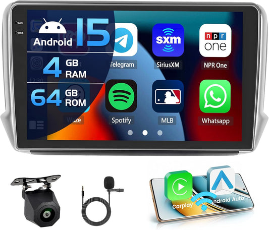 4+64G autoradio voor Peugeot 208/2008 2012-2018 Android 15 met 10'' In-Cell-scherm Ondersteuning voor Wireless Carplay en Android Auto Mirror Link Radio FM/RDS GPS WIFI BT SWC