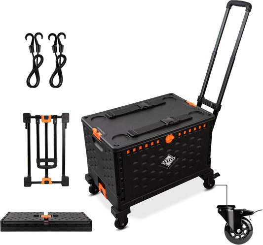 Opvouwbare Winkelwagen – Boodschappentrolley, Trolley, Transportkar, Handkar – Met Losse Opbergbak – 60L Inhoud – 360° Draaibare Rubberen Wielen