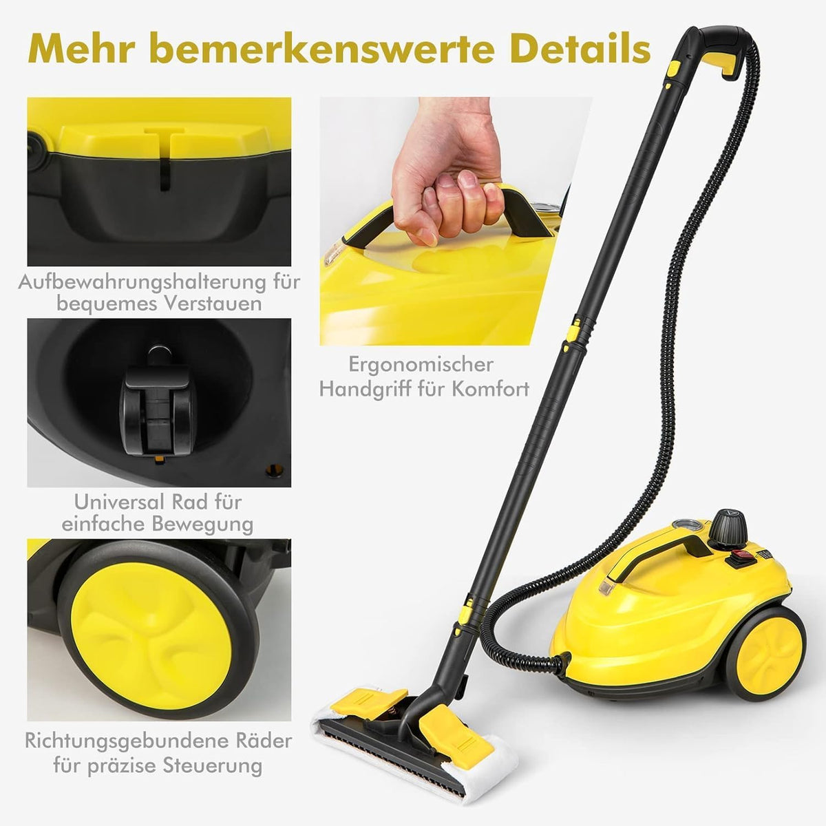 FANTASK 2000 W stoomreiniger incl. 13 accessoires, stoomdruk: max. 5 bar, temperatuur: tot 160 °C, oppervlaktevermogen: 108 m², tank: 1,8 l, opwarmtijd: 8 min