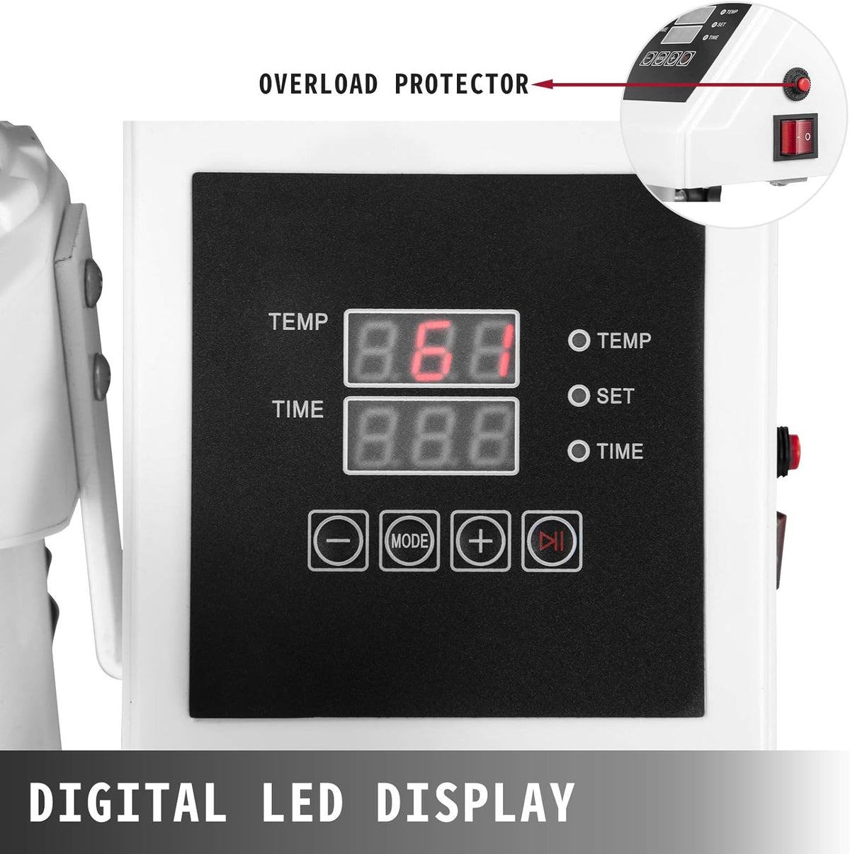 VEVOR Transferpers, 29 x 38 cm, hittepers, 5-in-1, hittepers met nauwkeurige digitale timer en temperatuurregeling, 360 graden, witte hittepersmachine voor schoenen, T-shirts, bekers