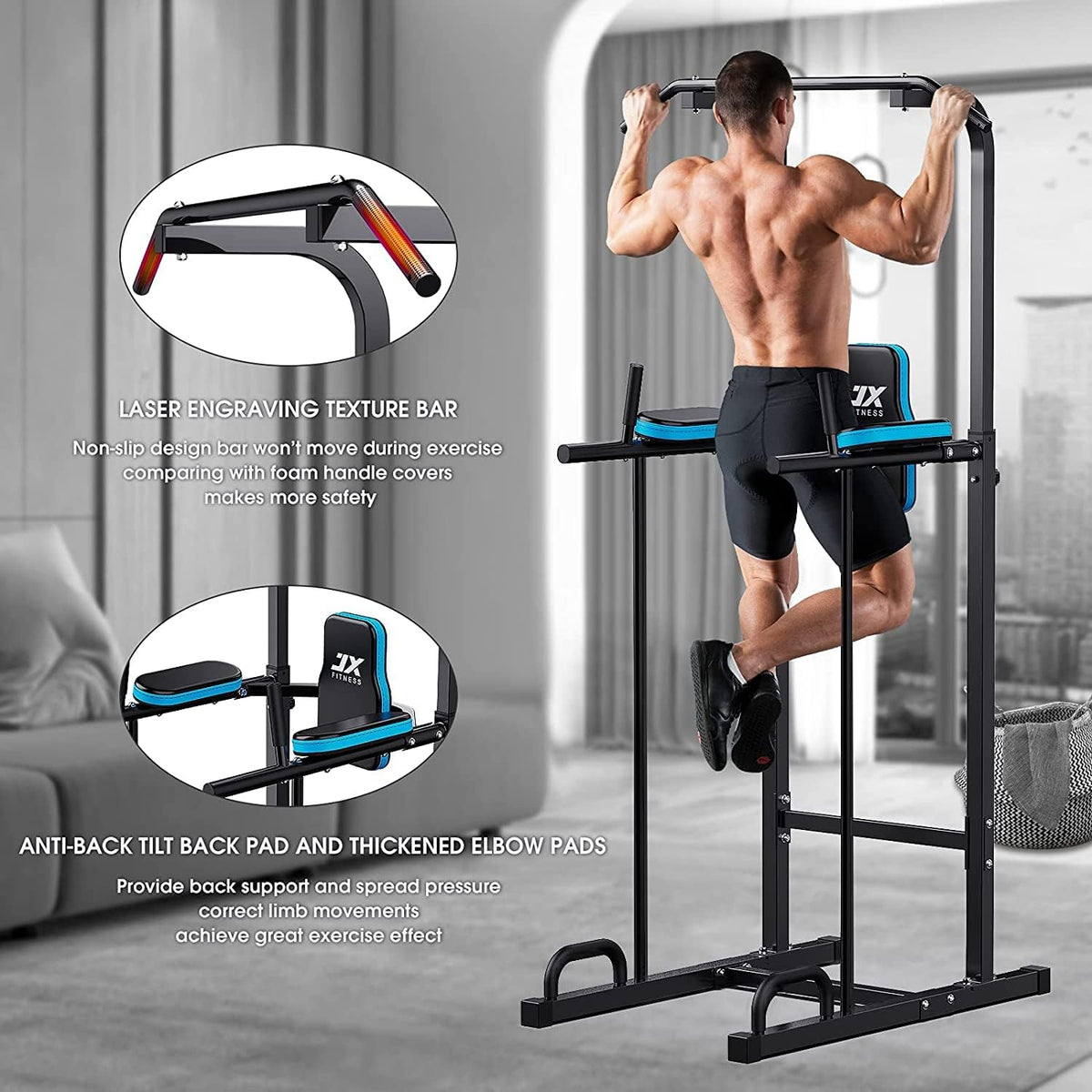 JX Fitness Power Tower Multifunctional Fitness Training Device with Pull-Up Bar for Push-ups, Pull-Ups, Dips, Abdominal Training - QUORE