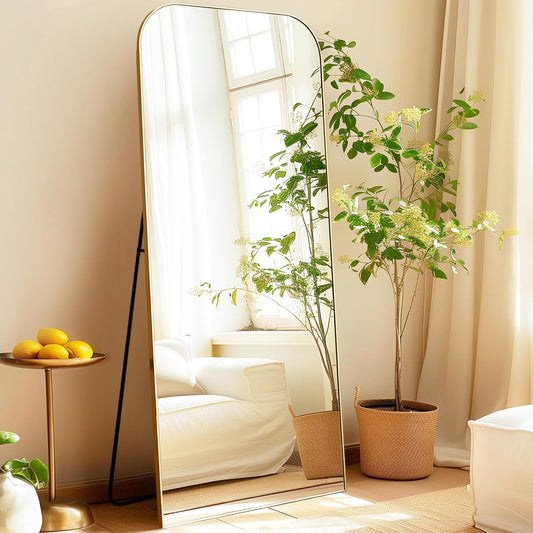 Vloerspiegel – Volledige Lengte Spiegel – Grote Staande Spiegel – Wandspiegel – Oversized Spiegel – Goudkleurig Aluminium Frame – 179 x 65 cm – Nanogehard Glas – Haarscherp Beeld