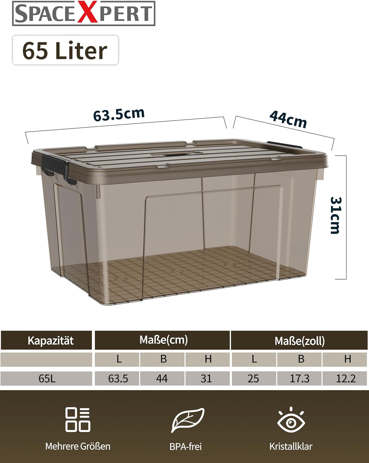Opbergdozen – Opbergboxen – Opbergbakken – Organisatiedozen – Bewaarboxen – Set Van 6 – 65 Liter – Duurzaam PP Kunststof Met Handvat – Stapelbaar En Nestbaar