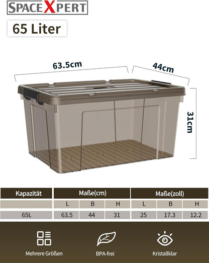 Opbergdozen – Opbergboxen – Opbergbakken – Organisatiedozen – Bewaarboxen – Set Van 6 – 65 Liter – Duurzaam PP Kunststof Met Handvat – Stapelbaar En Nestbaar