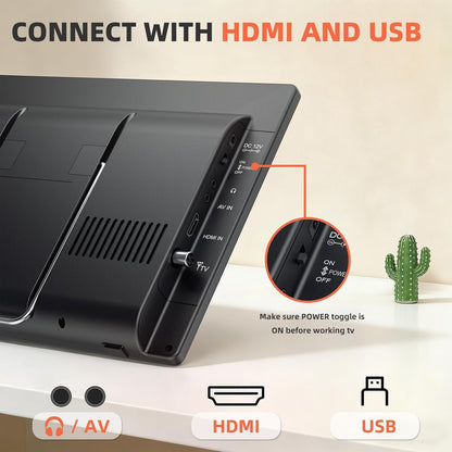 Desobry 12 Inch Portable Smart TV Android, Mini Televisie voor Keuken, Caravan, Camper, HDMI USB AV Hoofdtelefoon, DVB-T2 Freeview, 180° Verstelbare Stand