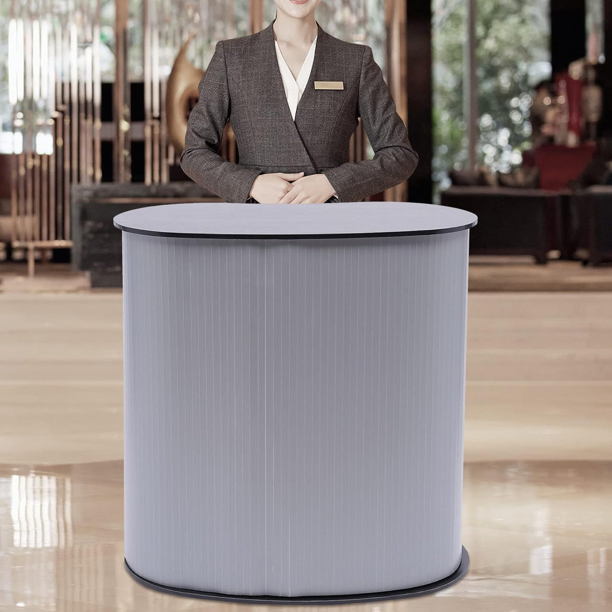 Simple Lobby Commercial Reception Desk Presentation Stand, Foldable, Reception Desk, Black, Reception, Counter, Exhibition Desk, Round Reception Desk, Shop, Counter, Counter - QUORE