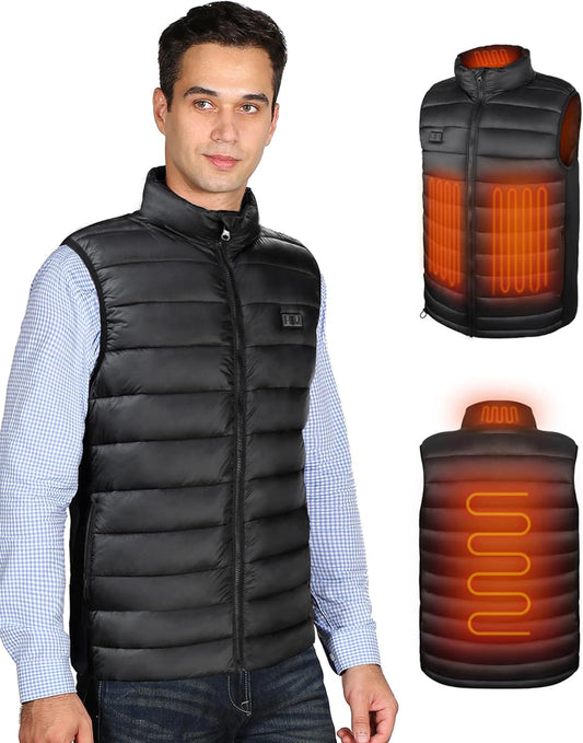 Verwarmd vest voor heren, elektrisch thermo-vest, met 10.000 mAh accu, 3 temperatuurniveaus, ideaal voor werk in de open lucht, wandelen, vissen, winter