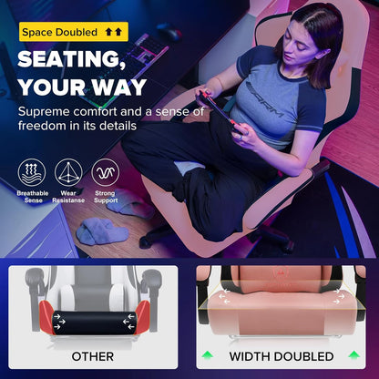 GTPLAYER Gaming Chair, Office Chair with Pocket Spring Cushion, Armrests and Hinged Footrest, Ergonomic Computer Chair with High Back and Lumbar Support OB - QUORE