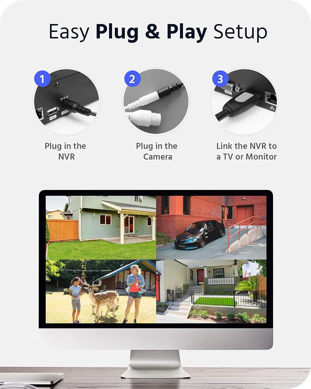 ANNKE 3MP draadloze bewakingscamera set voor buiten, 8CH 5MP NVR met 4 stuks 3MP wifi-camera's videobewakingsset met 1TB harde schijf ondersteunt audio-opname, IP66 weerbestendig, compatibel met Alexa