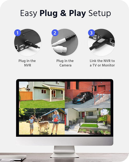 ANNKE 3MP draadloze bewakingscamera set voor buiten, 8CH 5MP NVR met 4 stuks 3MP wifi-camera's videobewakingsset met 1TB harde schijf ondersteunt audio-opname, IP66 weerbestendig, compatibel met Alexa