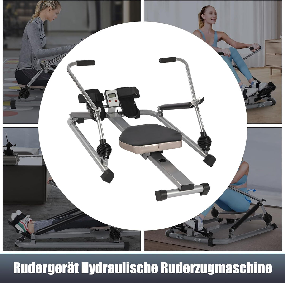 LCD Rowing Machine, Rowing Machine, Foldable Fitness Cardio, Up to 120 kg, Abdominal Trainer, Training Device, Hydraulic Cardio Exercises, Fully Movable, Soft Fit - QUORE