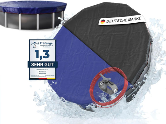Planenfux® Poolafdekking rond 550 cm (Voor Ø 500-550 cm bassin) | 2-in-1 Pool afdekzeil van 200 g/m² PE materiaal | Poolzeil Zonnezeil voor zomer & winterafdekking | Ø 610 cm ronde zwembadafdekking