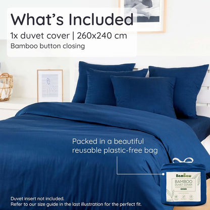 Bambaw – Dekbedovertrek 260x240 cm, 100% Bamboe, Hypoallergeen, Zacht en Ademend Dekbedovertrek, Voor Zomer en Winter – Blauw marine