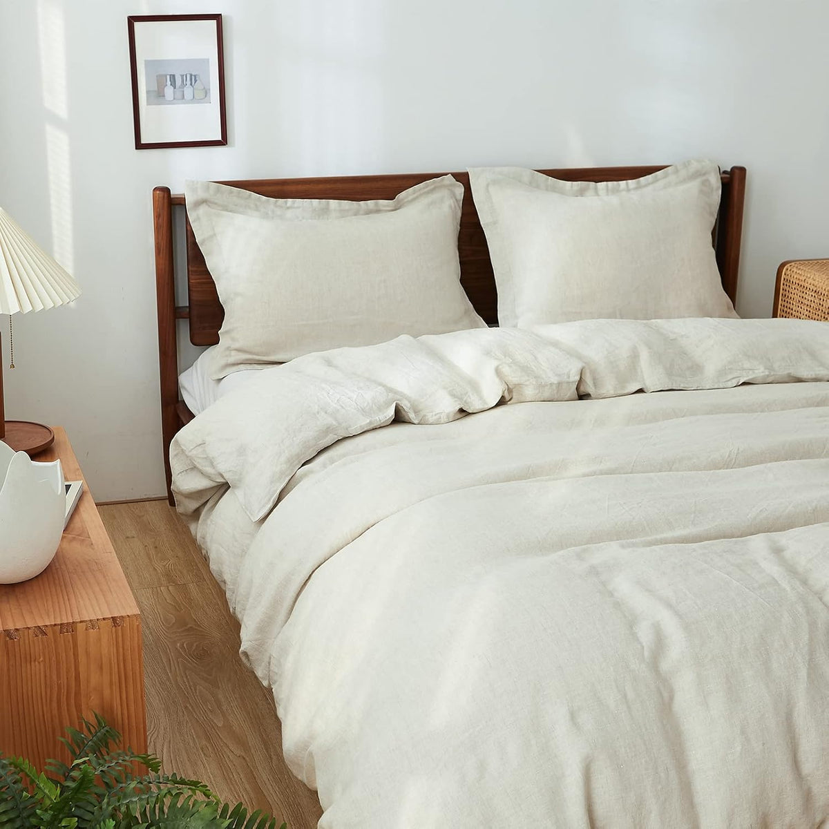 Simple&Opulence King-Grootte Duvet Cover Set - 100% Linnen Duvet Cover - 1 Ademt Soft Deken met 2 Kussenhoes - Luxueus Hypoallergene Vlas Linnen Beddengoed - Hennepkleurig