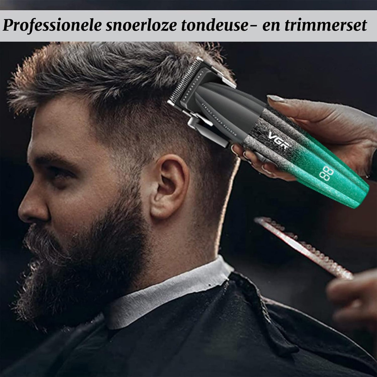 VGR 640 S3 Tondeuse voor Mannen, Oplaadbare Haarknipset, Professionele Fade Trimmer en Foil Scheerapparaat Set, Draadloze Haarverzorgingsmachine met LED Display voor Barbers en Thuisgebruik, Groen