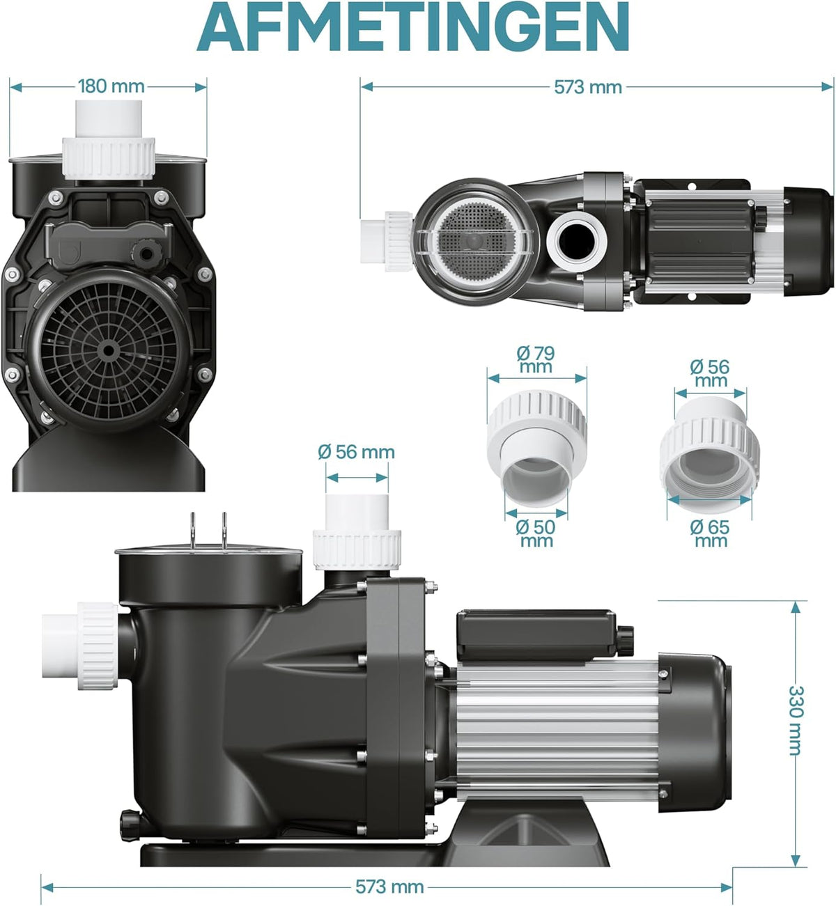 Wiltec poolpomp 19200 l/h 750 W zwembadpomp met 3,5 meter aanzuighoogte, filterpomp voor pools, circulatiepomp met ingebouwde vezelopvang
