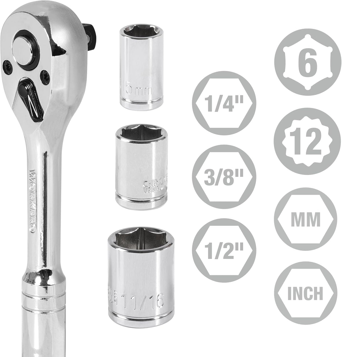 WORKPRO 408-delige mechanica gereedschapsset, CR-V hoogwaardige Home Tool Kit, 3-lade zware metalen doos
