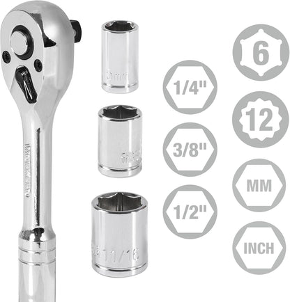WORKPRO 408-delige mechanica gereedschapsset, CR-V hoogwaardige Home Tool Kit, 3-lade zware metalen doos