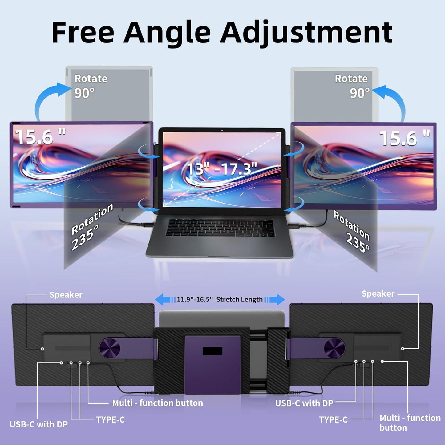 Laptopscherm Uitbreider – Extra Scherm – Draagbaar Beeldscherm – Second Screen – Schermvergroter – 15.6 Inch Full HD IPs – Verstelbaar Met 90° & 235° Rotatie – Lichtgewicht 900 Gram