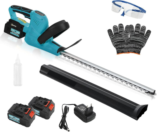 Outsunny Electric Hedge Trimmer Battery, Electric Hedge Trimmer with 51 cm Cutting Length, Brushless Motor, 2 Batteries, Wireless, Metal for Branches, Shrubs, Branches, Blue - QUORE