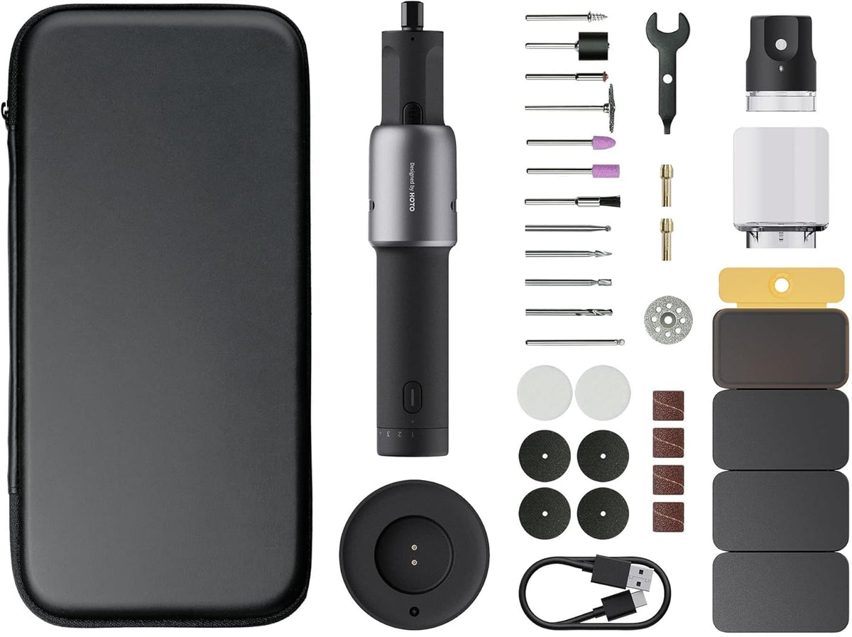 HOTO Draadloos draaigereedschap, 4 V, graveerpen met 35 accessoires, 25.000 omw/min, 5 instelbare snelheden, USB-C-opladen, voor slijpen, polijsten, boren, snijden en knutselen met 3D-printers