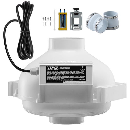 VEVOR 98-114 mm Radon Ventilatorinstallatiekit, 260 CFM Radon-reductie ventilatorsysteemkit met 2 koppelingen, drukweergave, inline kanaalventilator, afvoerventilator voor ventilatie binnen en buiten