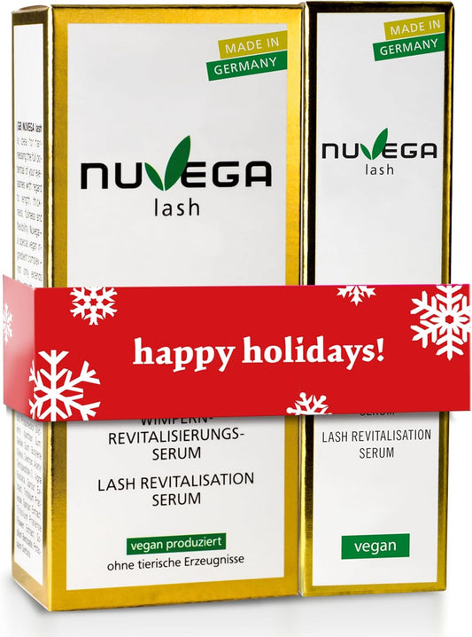 Nuvega Lash Voordeelset, veganistisch wimperserum zonder dierlijke producten, Made in Germany, lange wimpers in 4-6 weken, wimperserum, serum voor wimpergroei, 1 ml en 3 ml