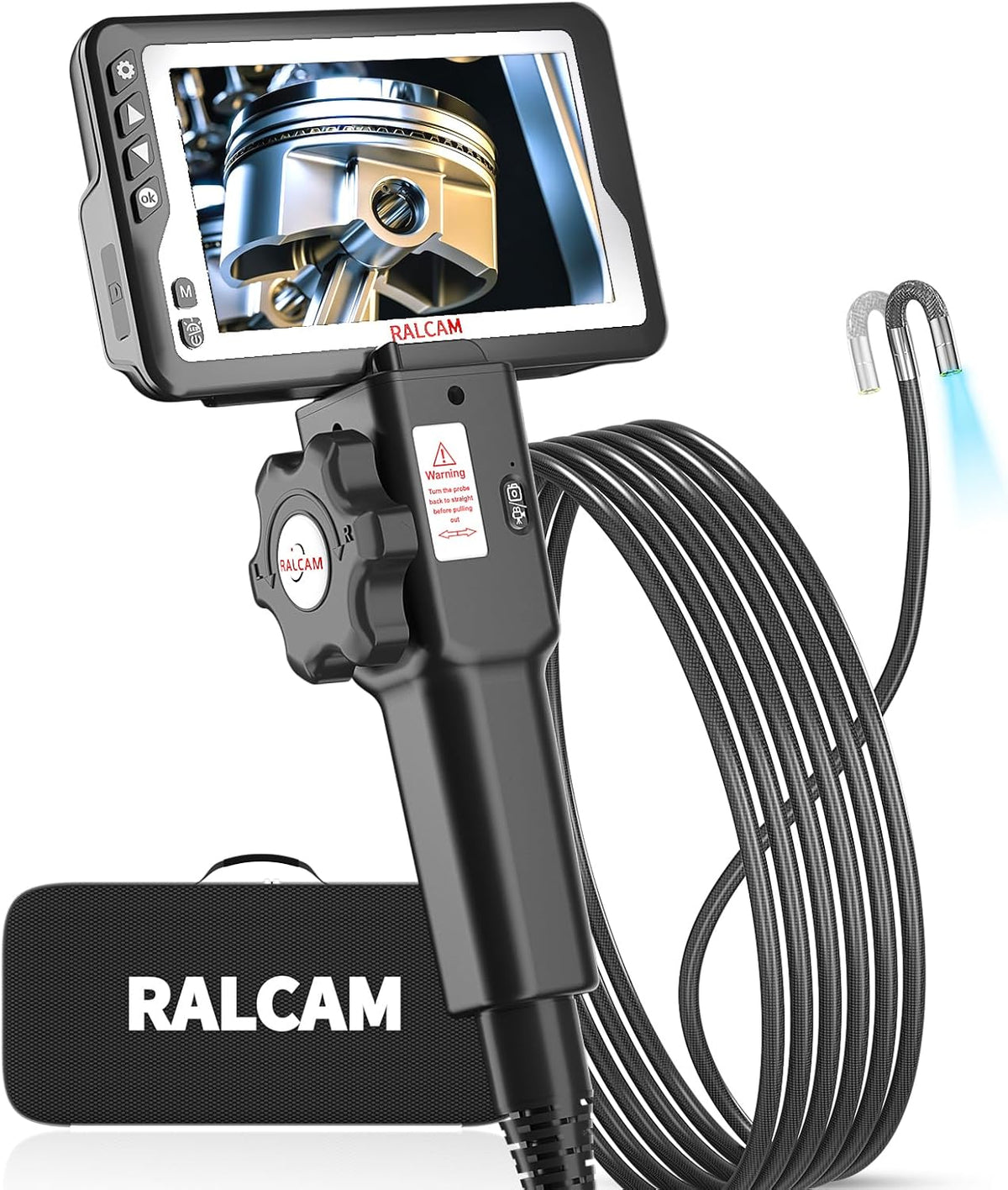 Ralcam Endoskopkamera mit Licht Endoskop - 720P HD Inspektionskamera 4,5'' IPS LCD Bildschirm Industrial Endoscope mit 5,5 mm Teleskopkamera, 6 Adjustable Kamera Licht, 6000mAh Akku, Werkzeugkasten