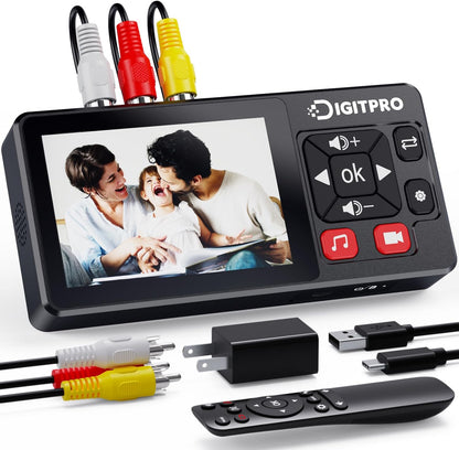 VHS naar digitale converter, HD VHS digitaliseren videorecorder met afstandsbediening, VHS Video Grabber Compatibel met Mini DV, DVD-speler, Blu Ray Player, Hi8, Camcorder, Cassette Tape, Gaming