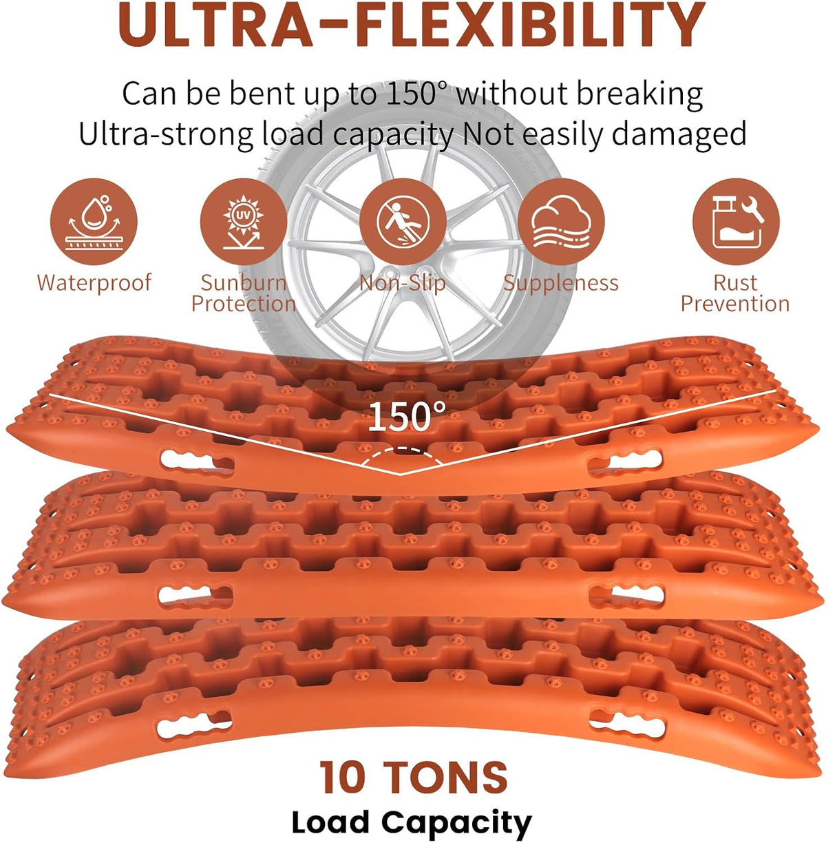 Zandplaten - Bandenladder - Autoaanhanger - Set van 2 - Tractiemat - Gripmat - Offroad-Accessoires - Recovery Board - Tractiehulp - Oprijwiggen - voor Zand - Modder - Sneeuw - 103 x 27 x 5,5 cm - Oranje