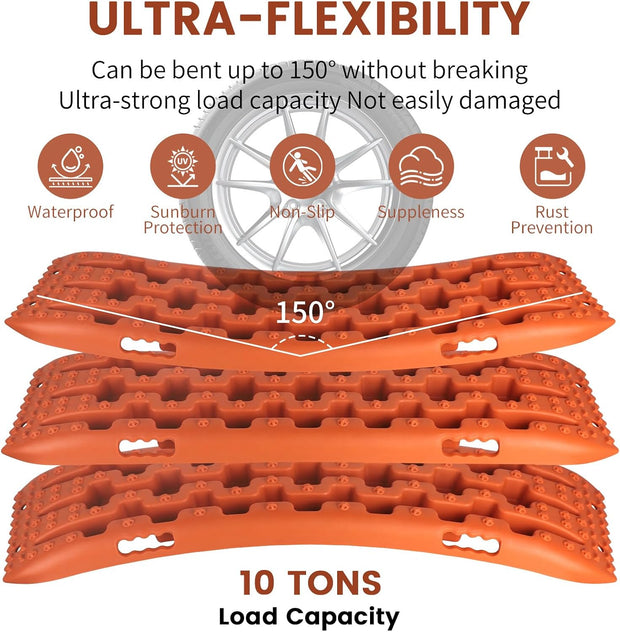 Zandplaten - Bandenladder - Autoaanhanger - Set van 2 - Tractiemat - Gripmat - Offroad-Accessoires - Recovery Board - Tractiehulp - Oprijwiggen - voor Zand - Modder - Sneeuw - 103 x 27 x 5,5 cm - Oranje