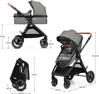 Kinderkraft ESME Mink Pro I-Size 3-in-1 autostoel met draagzak, reissysteem, babybuggy, opvouwbare kinderwagen, voor pasgeborenen tot 4 jaar, grijs