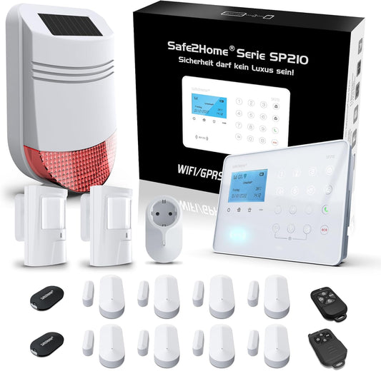 Safe2Home® Draadloze Alarminstallatie Compleet Set SP210 met Sabotagebeveiliging en Lichtregeling - Duits - LTE WLAN Alarmsysteem SMS Alarmering - Alarmsystemen voor Huis Kantoor incl. Toebehoren en