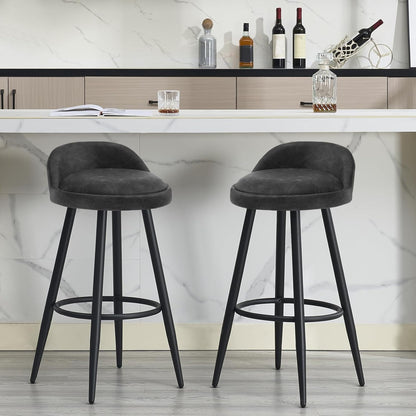 Barkruk Set van 2 - Stoel - Kleine stoel - Keukenstoel - 37,5 cm x 34 cm - Antraciet - QUORE