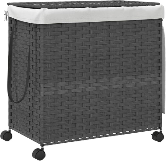 Wasmandoek – Wasmand – Waszak – Wascontainer – Wassenbak  – Inklapbaar Met Wieltjes & Remmen – 60x35x60,5 cm – Grijs