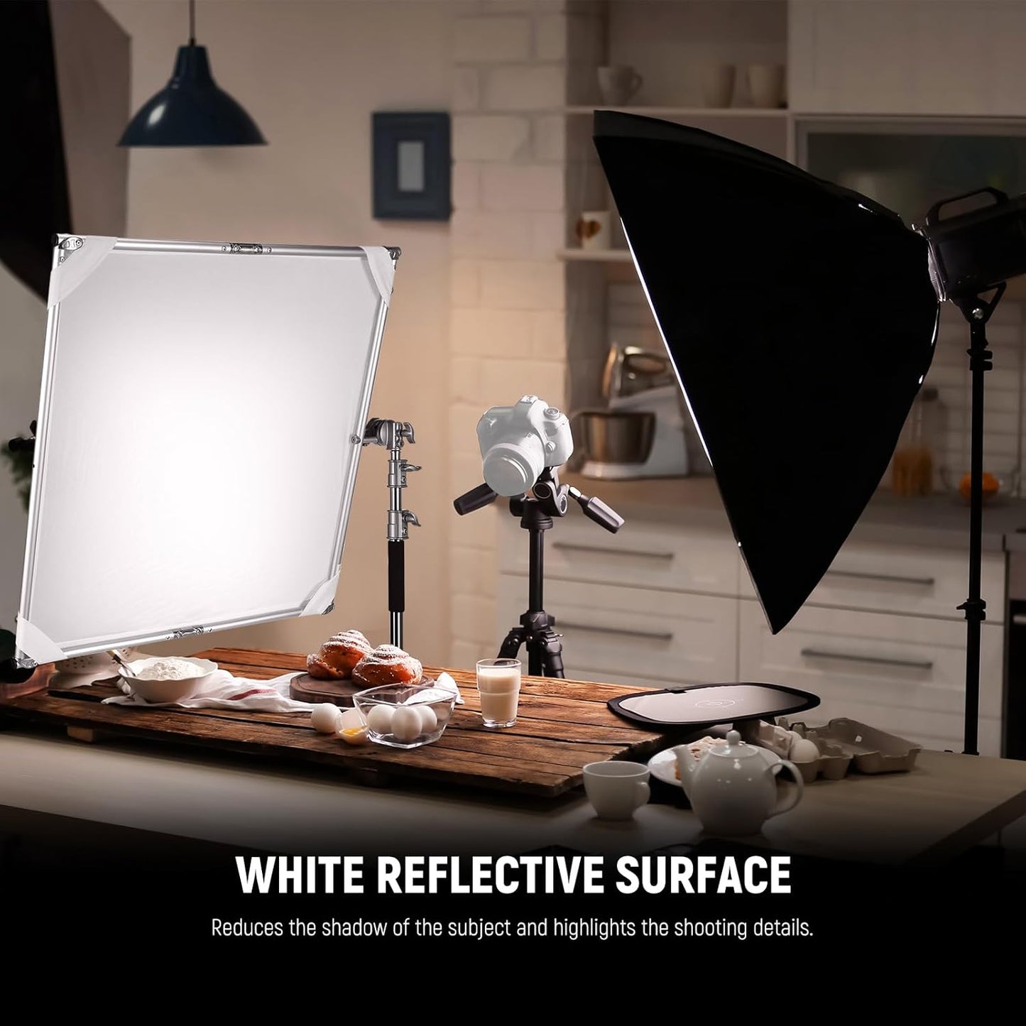 Lichtdiffusiepaneel – Diffusiescherm – Scrim – Diffuser – Lichtdoek – Zilver/Wit Omkeerbaar – 90 x 90 cm – Opvouwbaar Frame