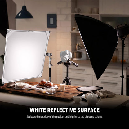 Lichtdiffusiepaneel – Diffusiescherm – Scrim – Diffuser – Lichtdoek – Zilver/Wit Omkeerbaar – 90 x 90 cm – Opvouwbaar Frame