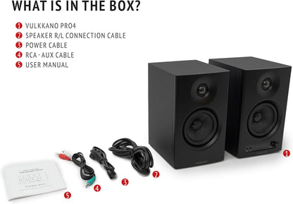 VULKKANO PRO4 Studio monitoren met 4 inch Woofer, Bluetooth, symmetrische TRS-ingang, RCA, hoofdtelefoonuitgang, AUX, optisch, EQ-instellingen, luidspreker voor monitor