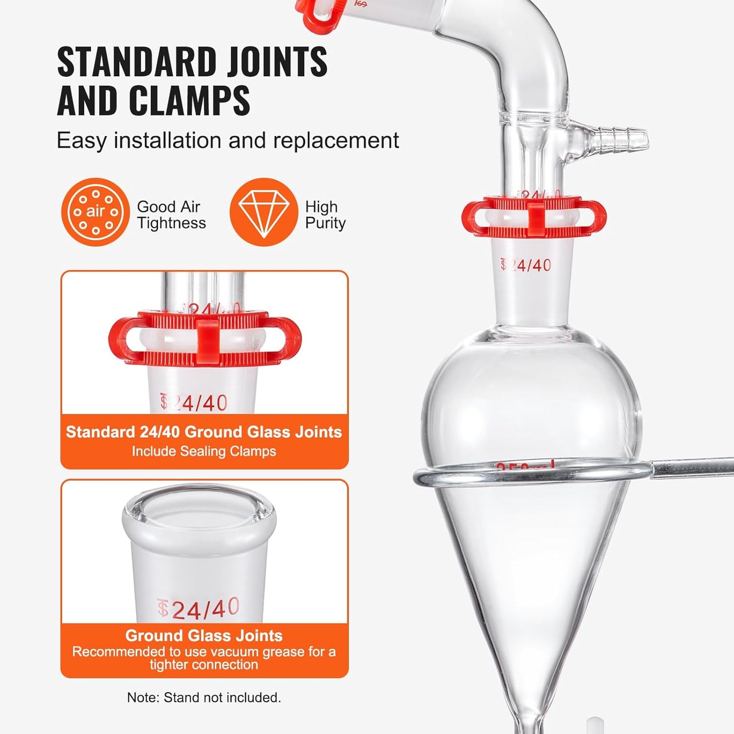 Laboratoriumglasdistillatieset – Glasdistillatieset – Laboratoriumdestillatieset – Destillatieset – Distillatieapparatuur – 32-Delige Set 1000 Ml – Hittebestendig Borosilicaatglas 3.3 – 24/40 Slijpverbindingen